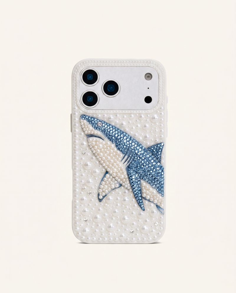 Pearl Shark Artificial Crystal Phone Case - White