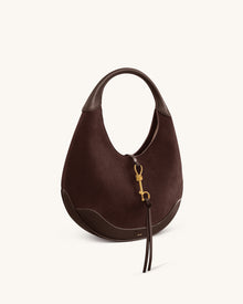 Colette Faux Suede Crescent Hobo Bag - Dark Brown