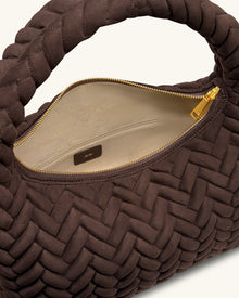 Cora Large Faux Suede Quilting Hobo Shoulder Bag - Dark Brown