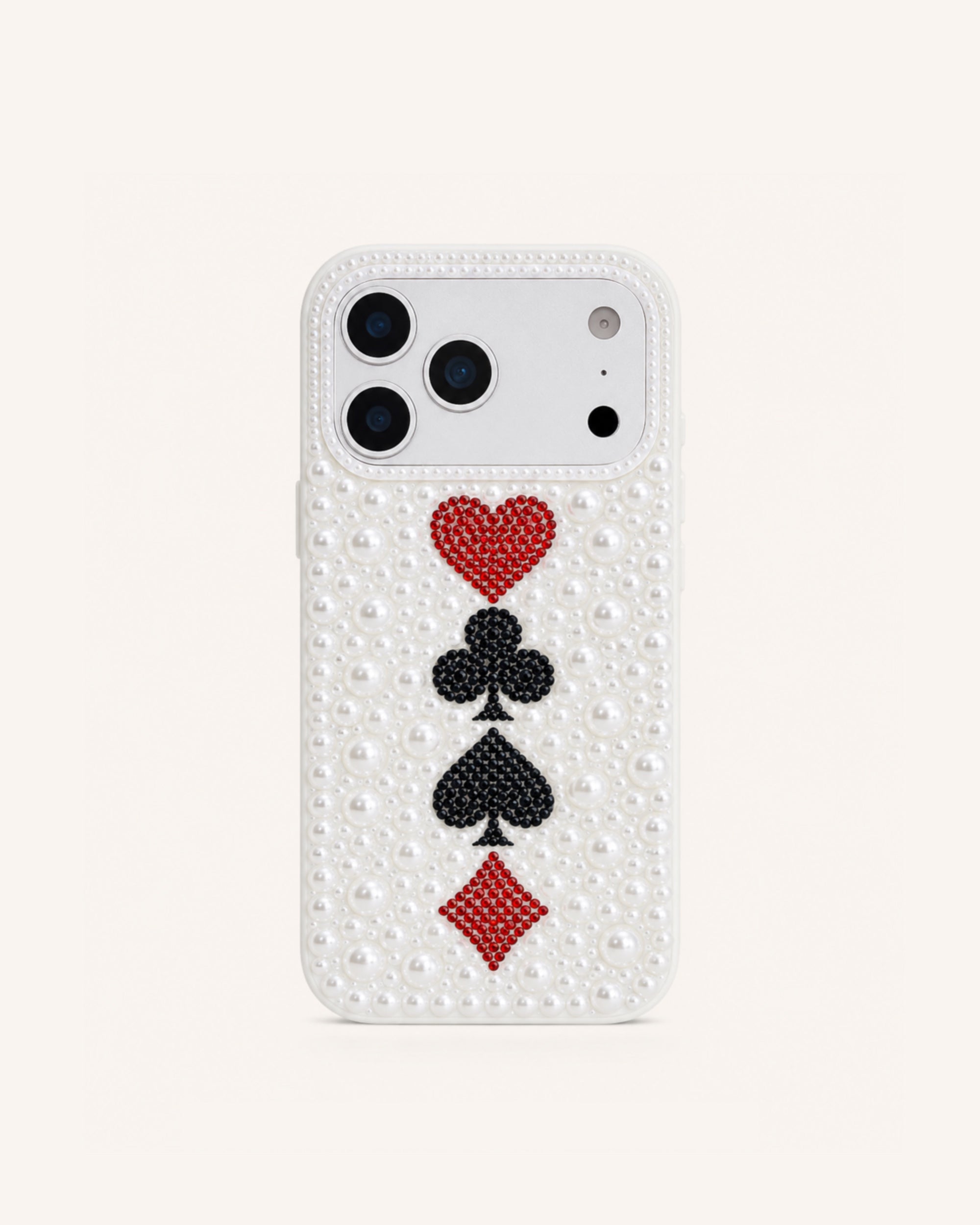 Card Suit Faux Pearl Phone Case - White
