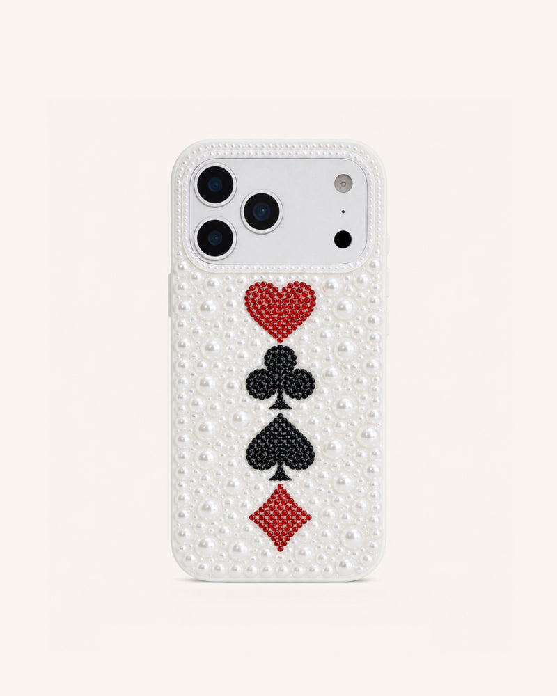 Card Suit Faux Pearl Phone Case - White