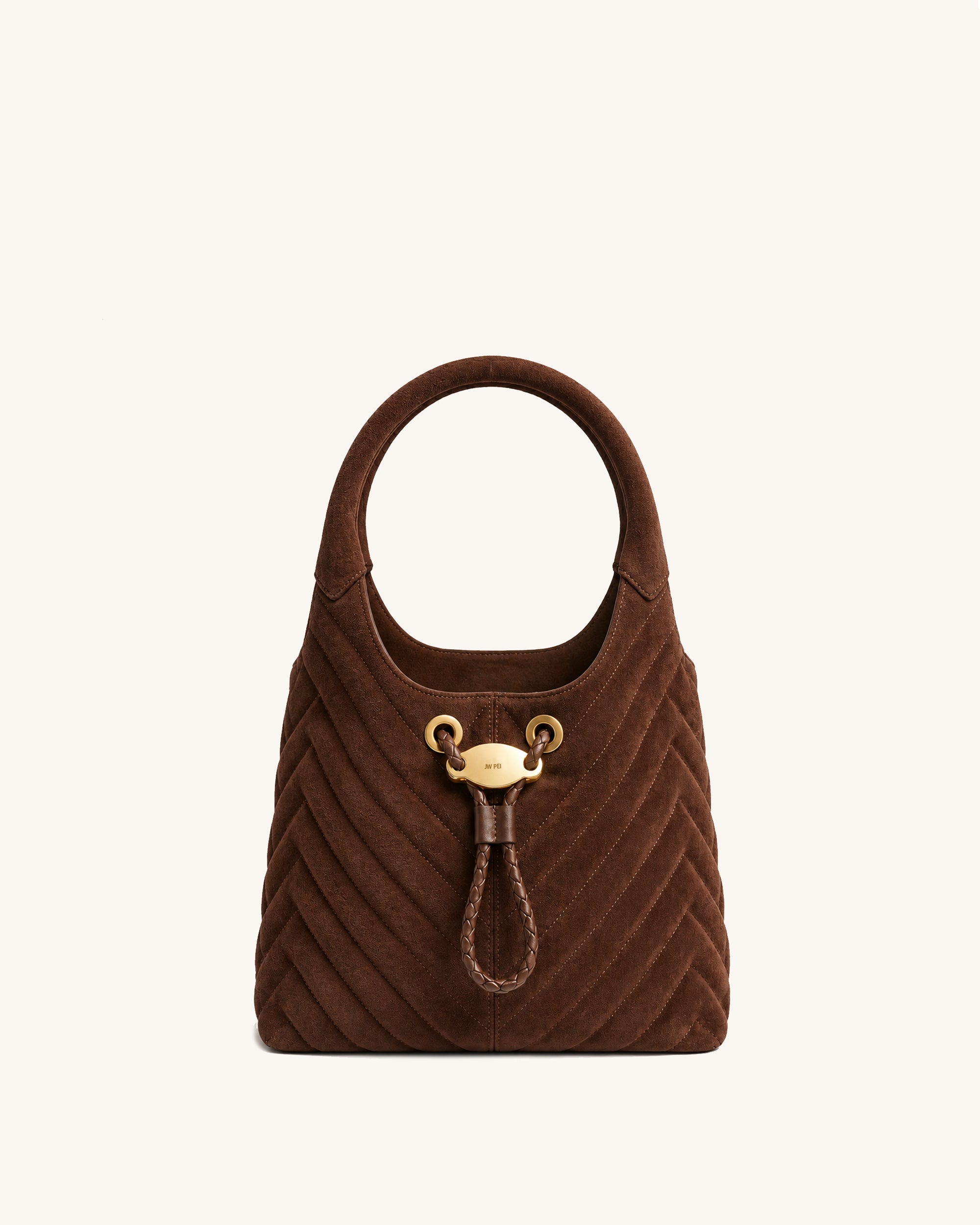 Yara Quilted Faux Suede Bucket Bag - Brown