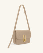 Evania Lock Pebbled Shoulder Bag - Khaki