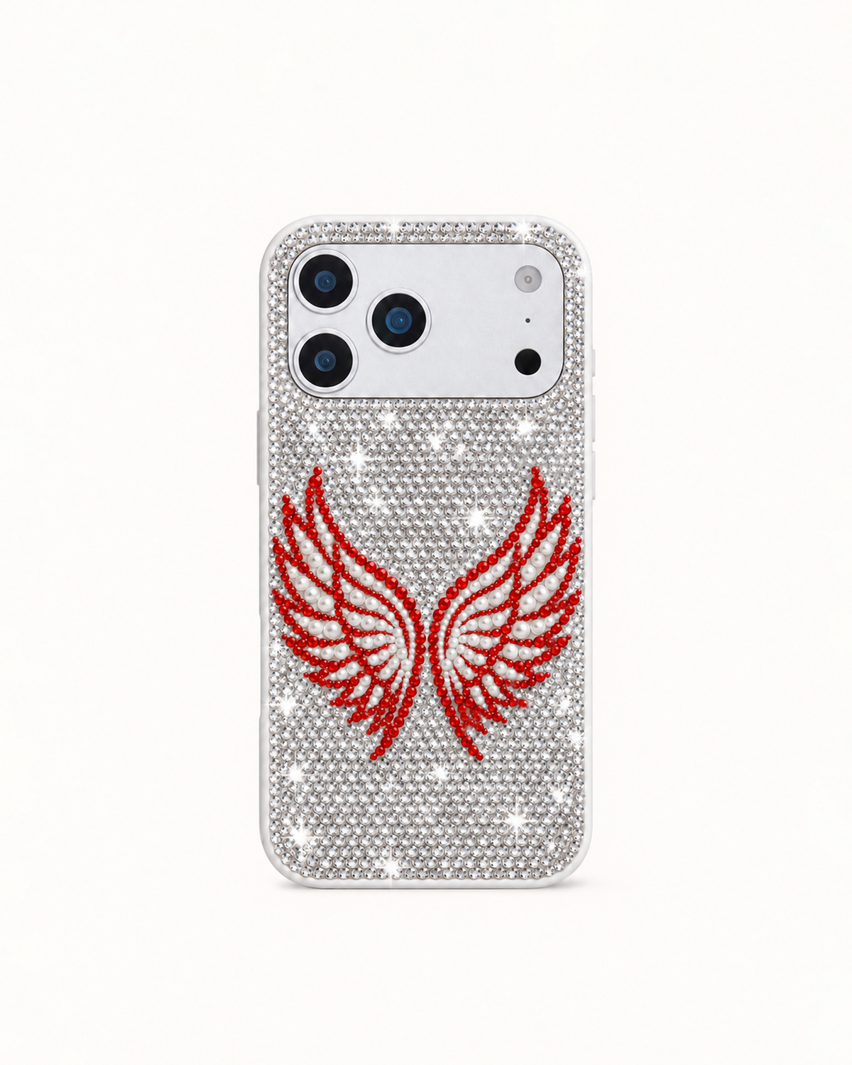 Red Angel Wings Artificial Crystal Phone Case – White