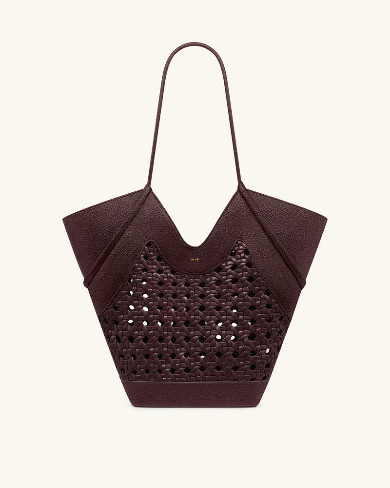 Maribel Woven Panel Tote Bag - Burgundy