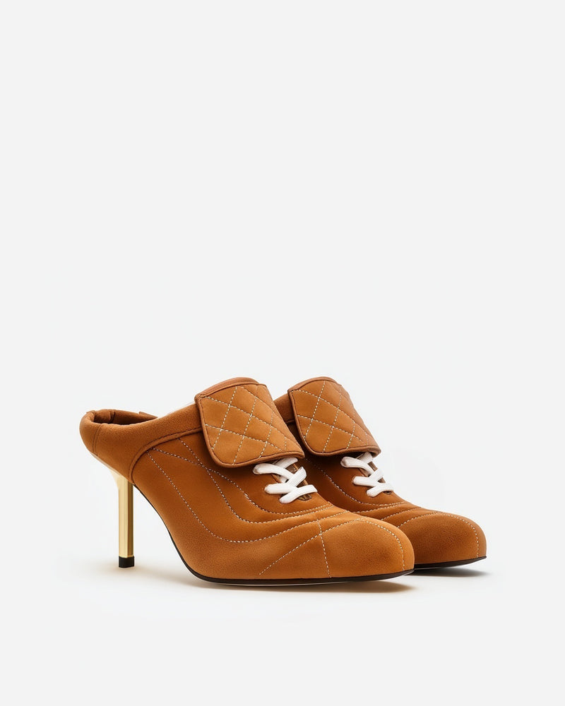Zoey Quilted Lace Mules – Brown