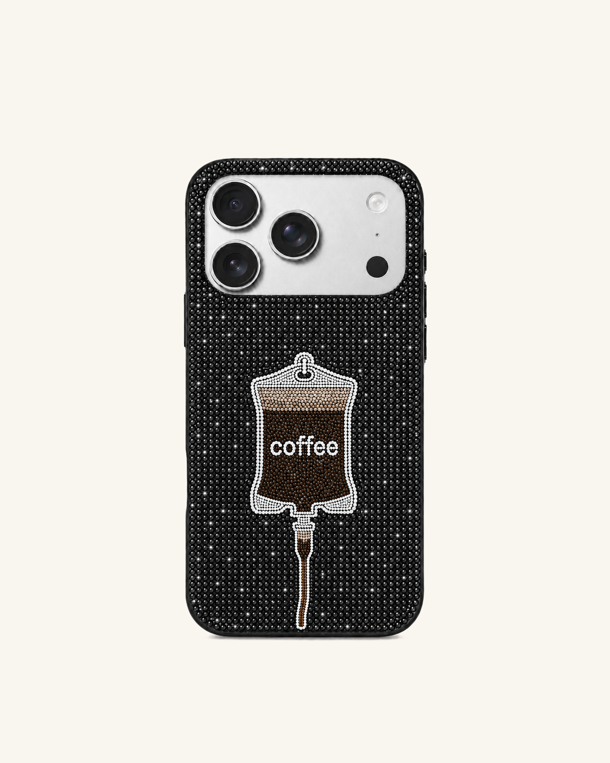 Coffee Drip Rhinestone Phone Case - Black