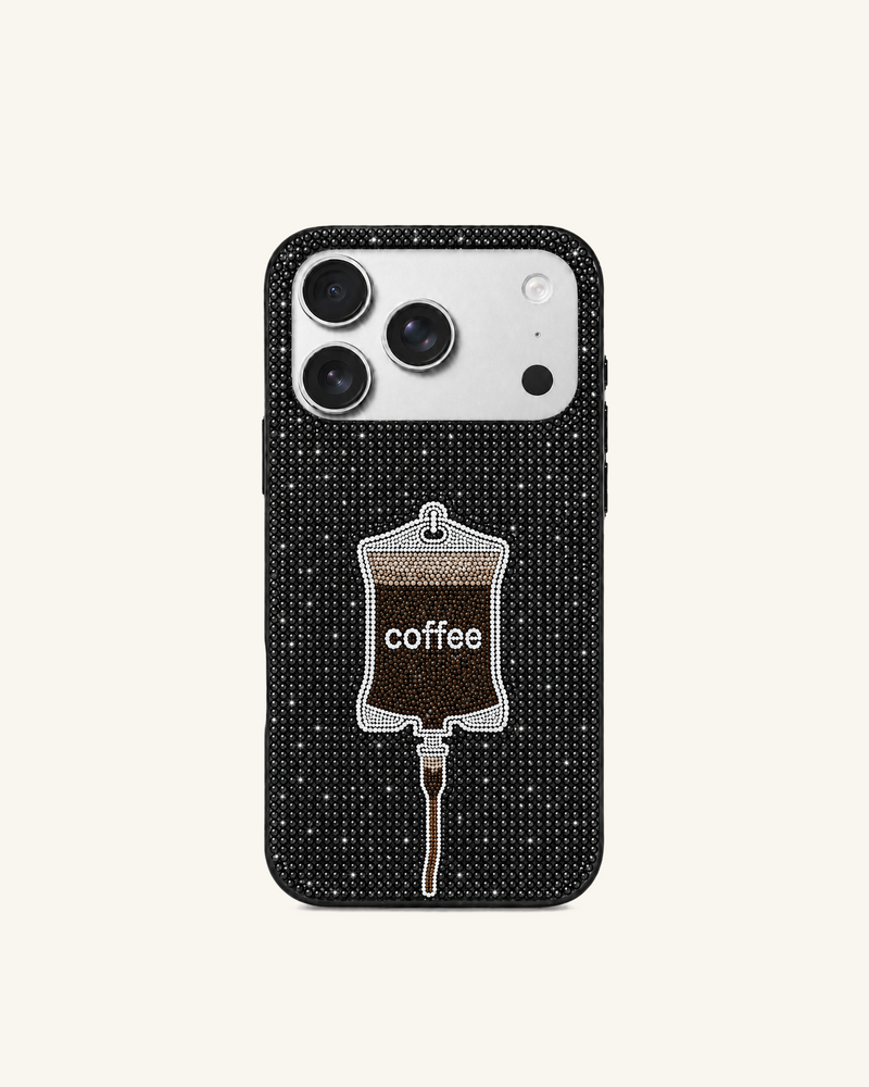Coffee Drip Rhinestone Phone Case - Black