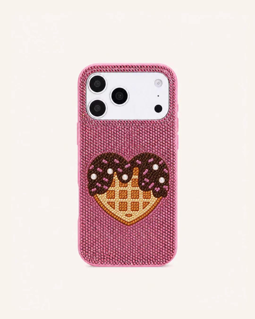 Heart Waffle Artificial Crystal Phone Case - Pink