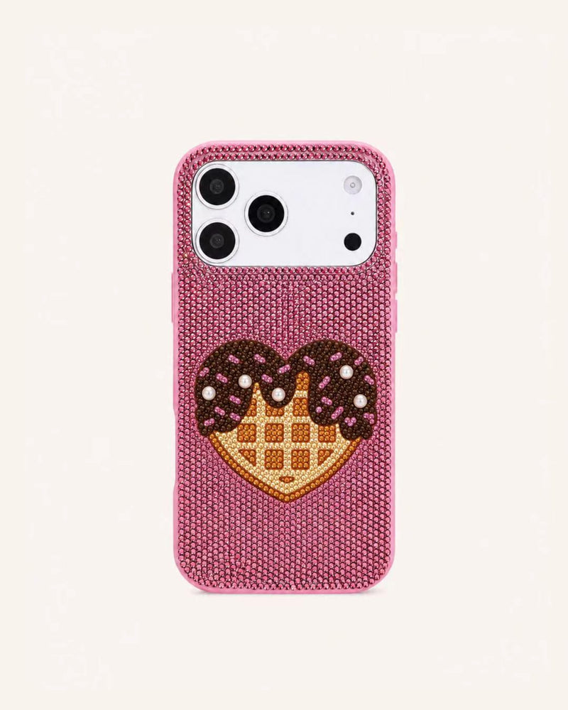Heart Waffle Artificial Crystal Phone Case - Pink