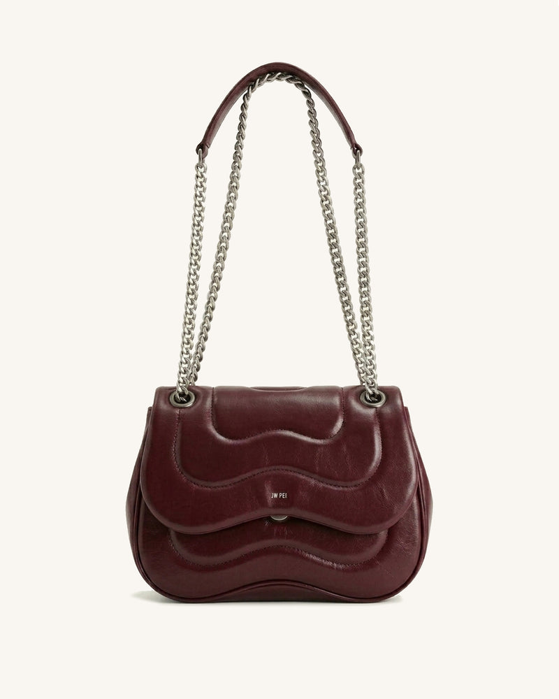 Tina Wavy Chain Shoulder Bag - Burgundy