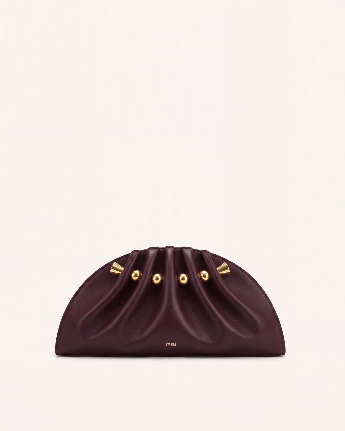 Naomi Ruched Half-Moon Clutch - Burgundy