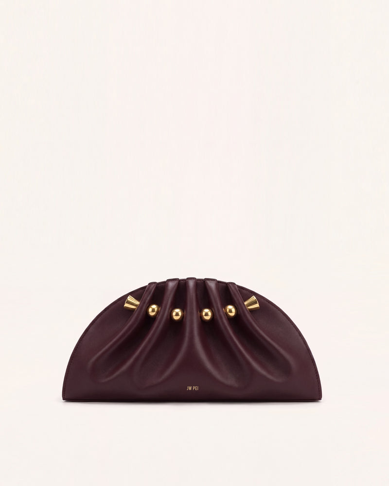 Naomi Ruched Half-Moon Clutch - Burgundy