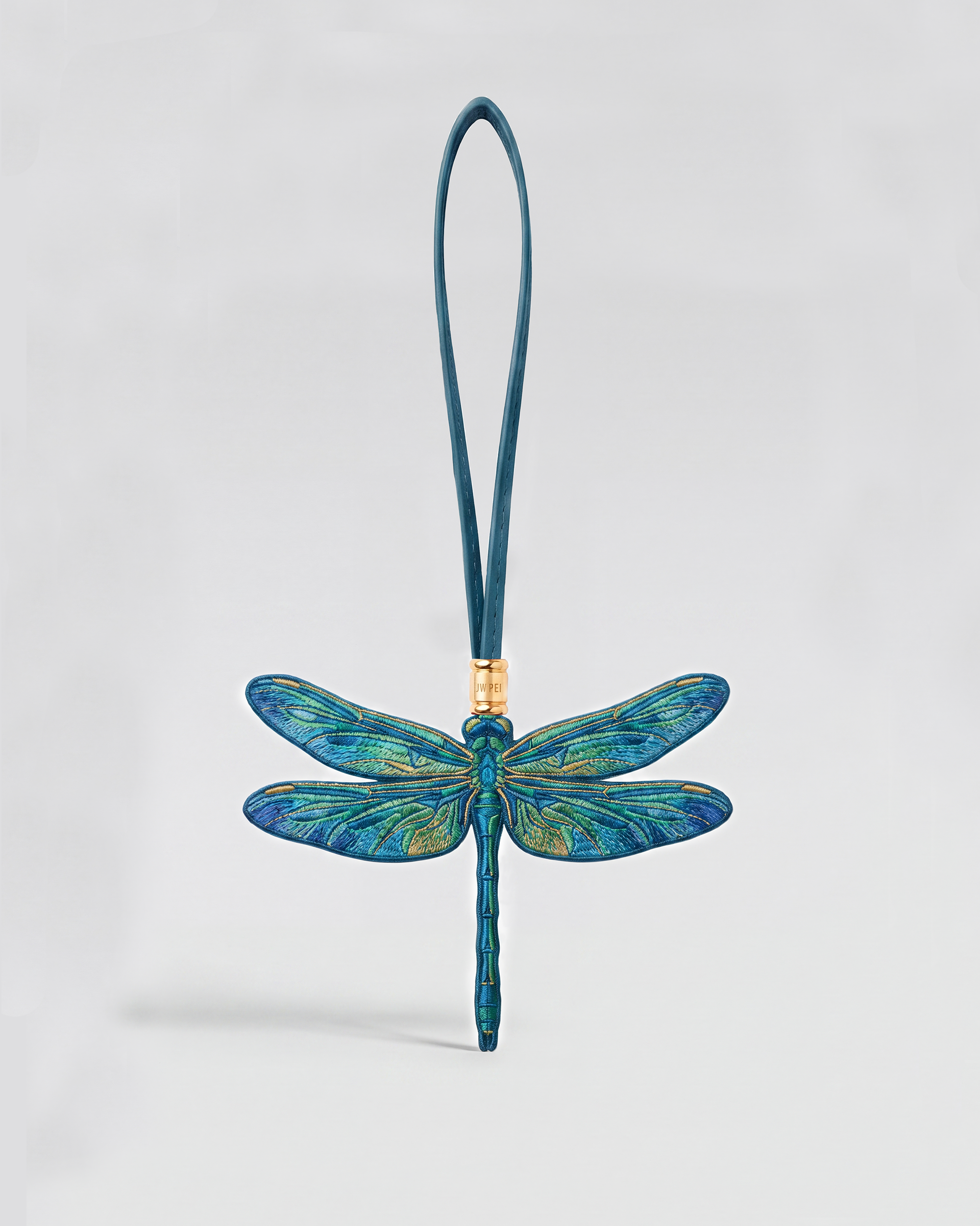Embroidered Dragonfly Bag Charm - Teal