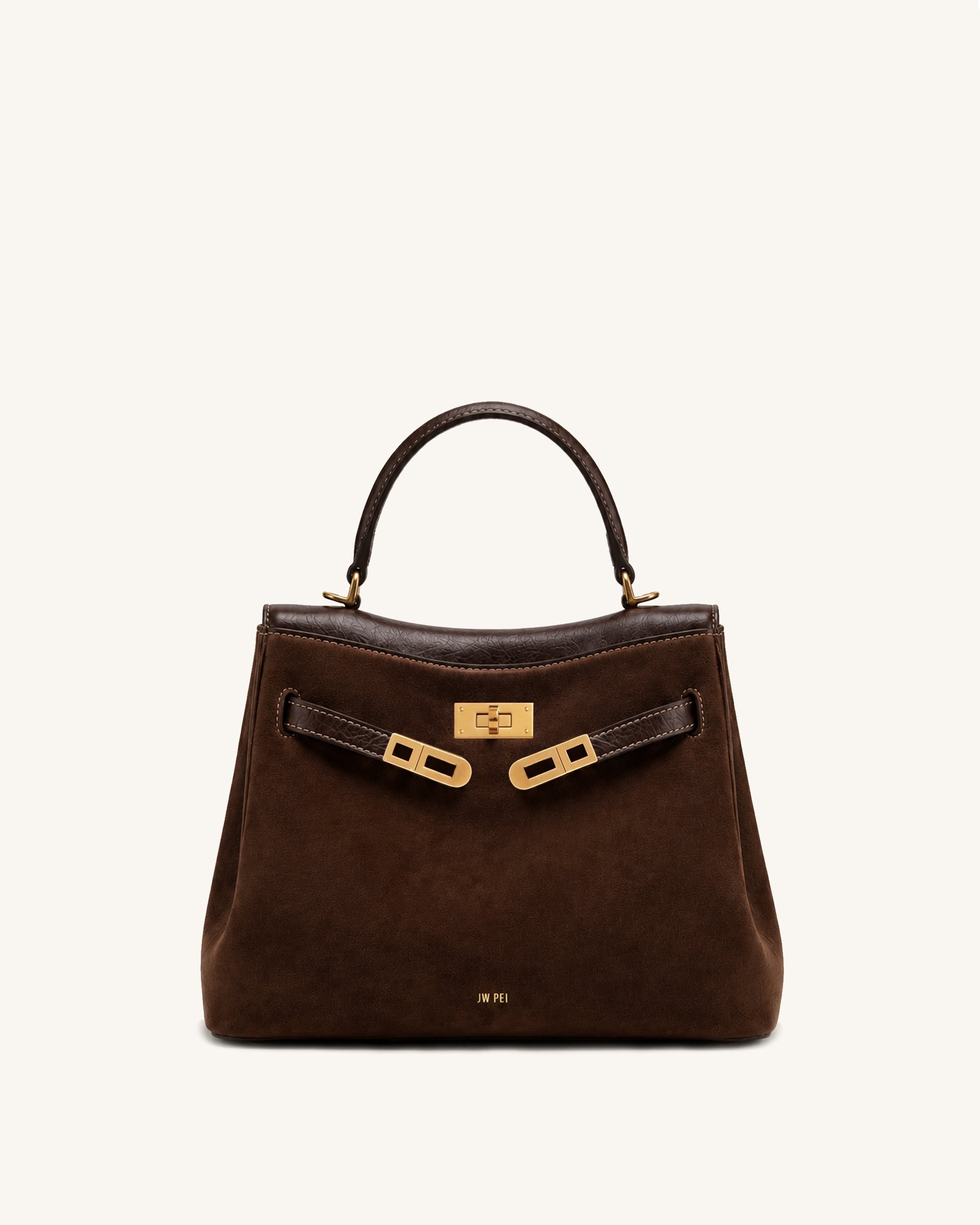 Rhea Faux Suede Panel Top Handle Crossbody Bag - Brown