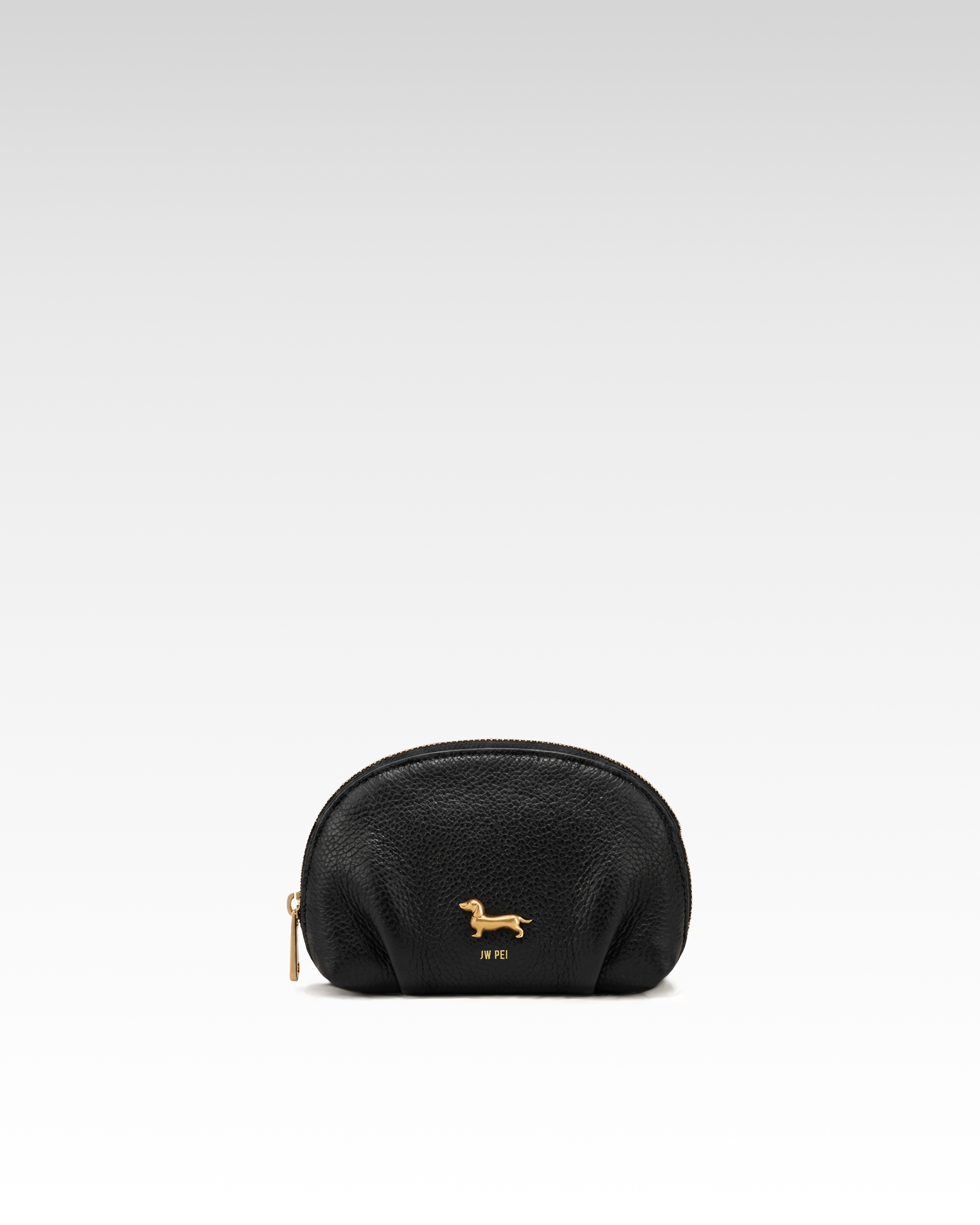 Maeve Dachshund Emblem Pebbled Zip Pouch - Black