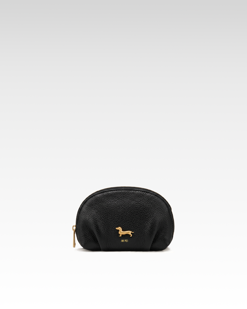 Maeve Dachshund Emblem Pebbled Zip Pouch - Black