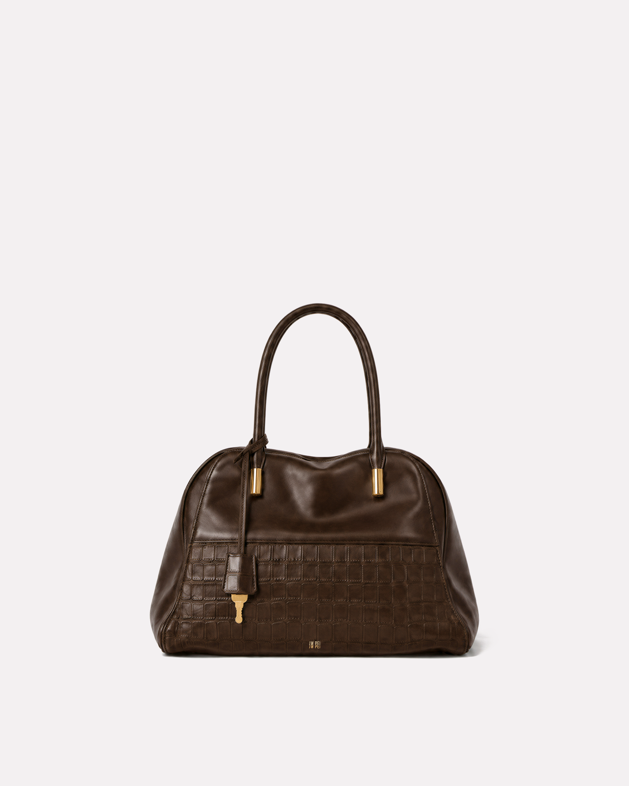 Audrey Panel Bowling Bag - Chocolate Brown Croc