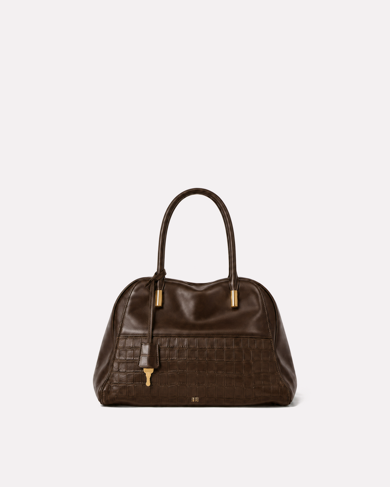 Audrey Panel Bowling Bag - Chocolate Brown Croc