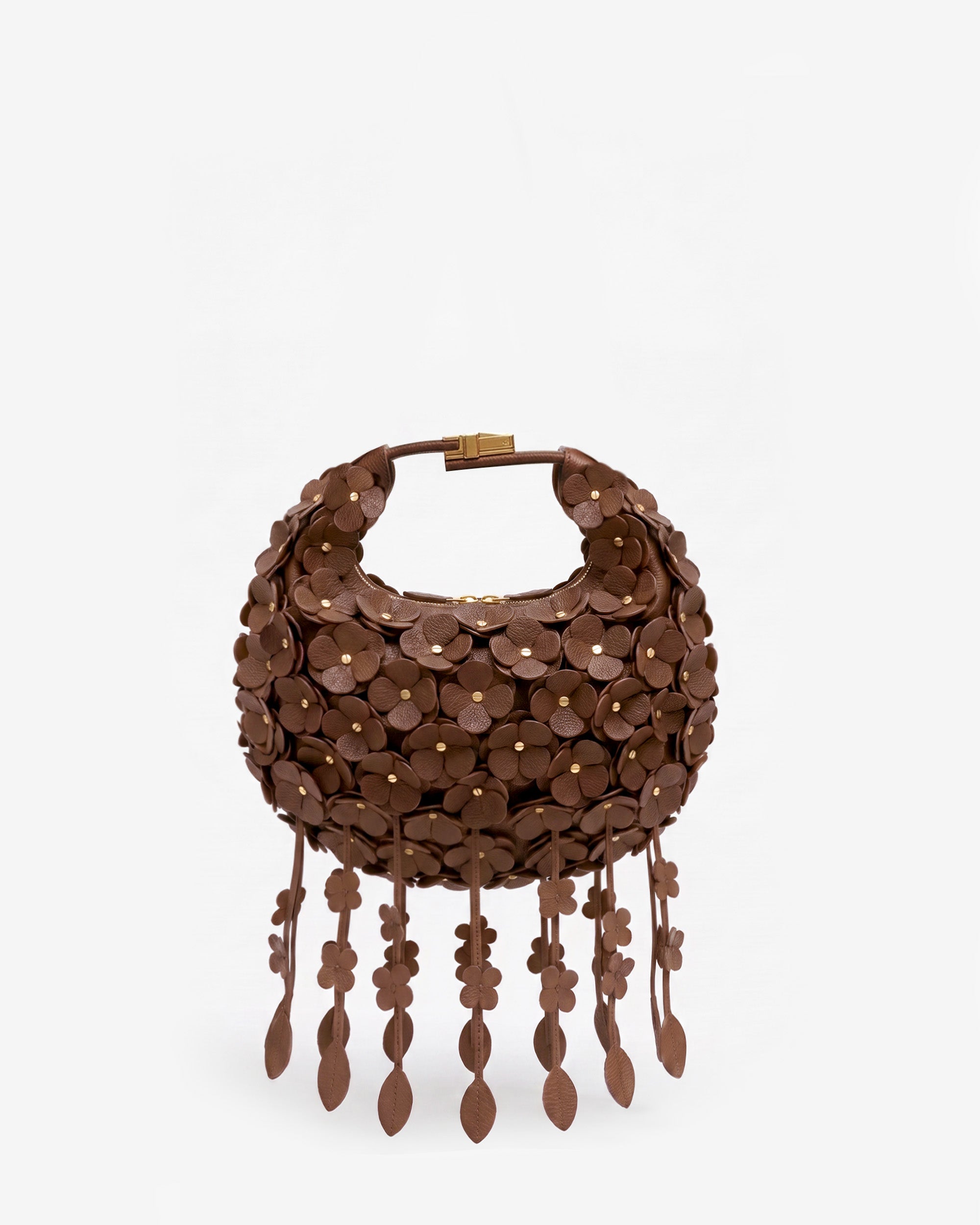 Floral Appliqué Tassel Hobo Bag - Chocolate Brown
