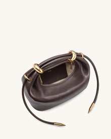 Ellie Metal Ring Embellished Top Handle Bag - Dark Brown