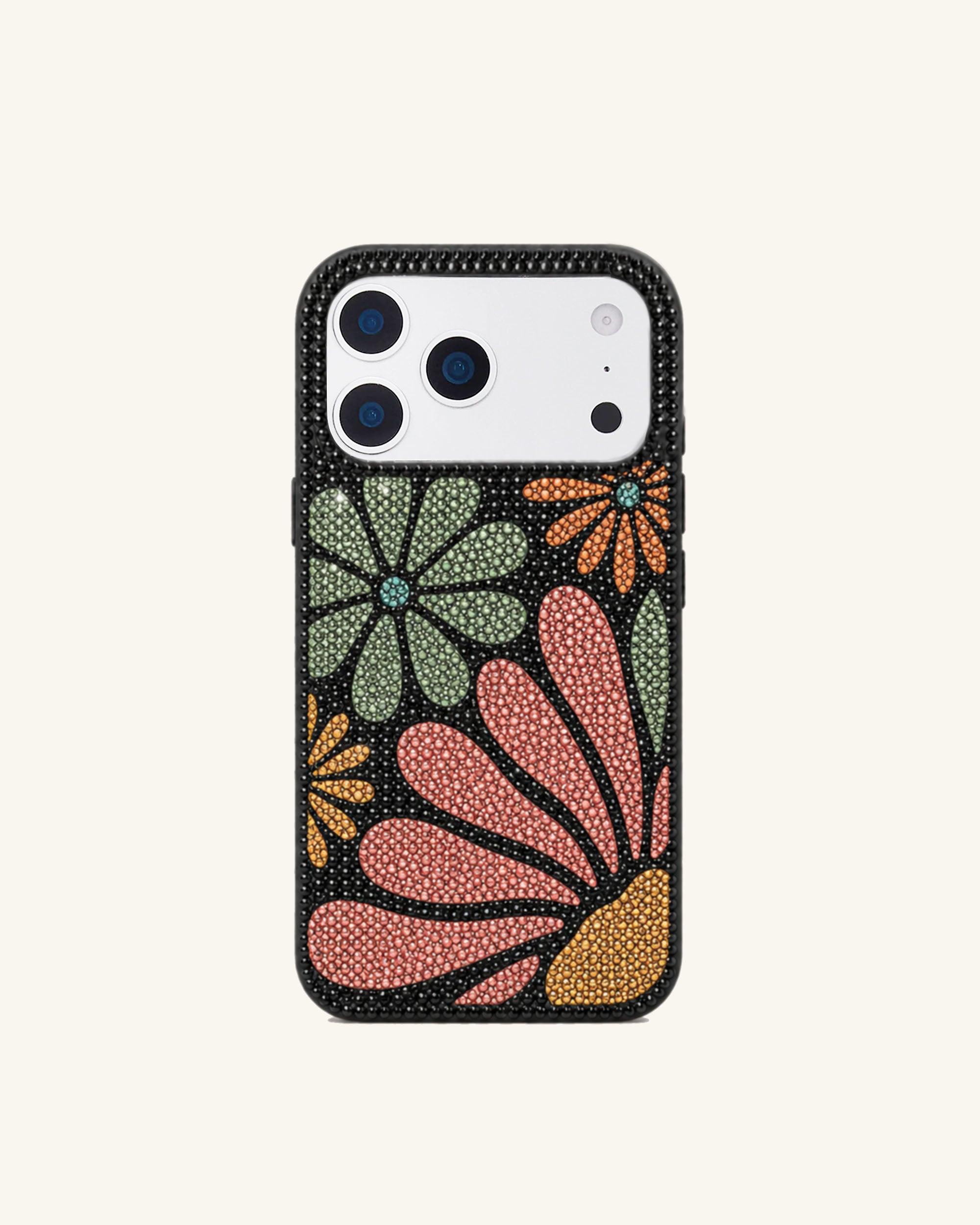 Flower Garden Artificial Crystal Phone Case - Black