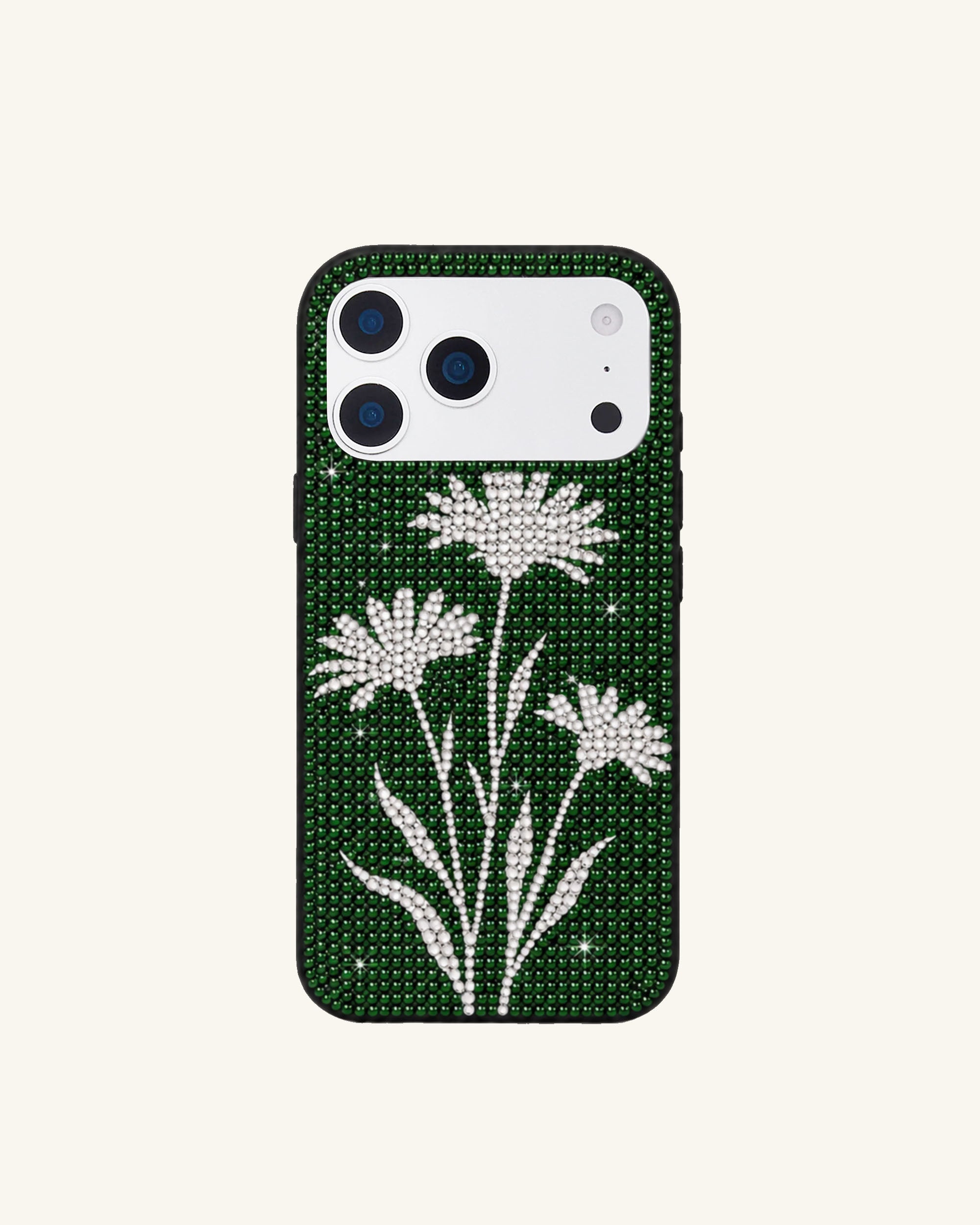 Daisy Flower Artificial Crystal Phone Case – Green
