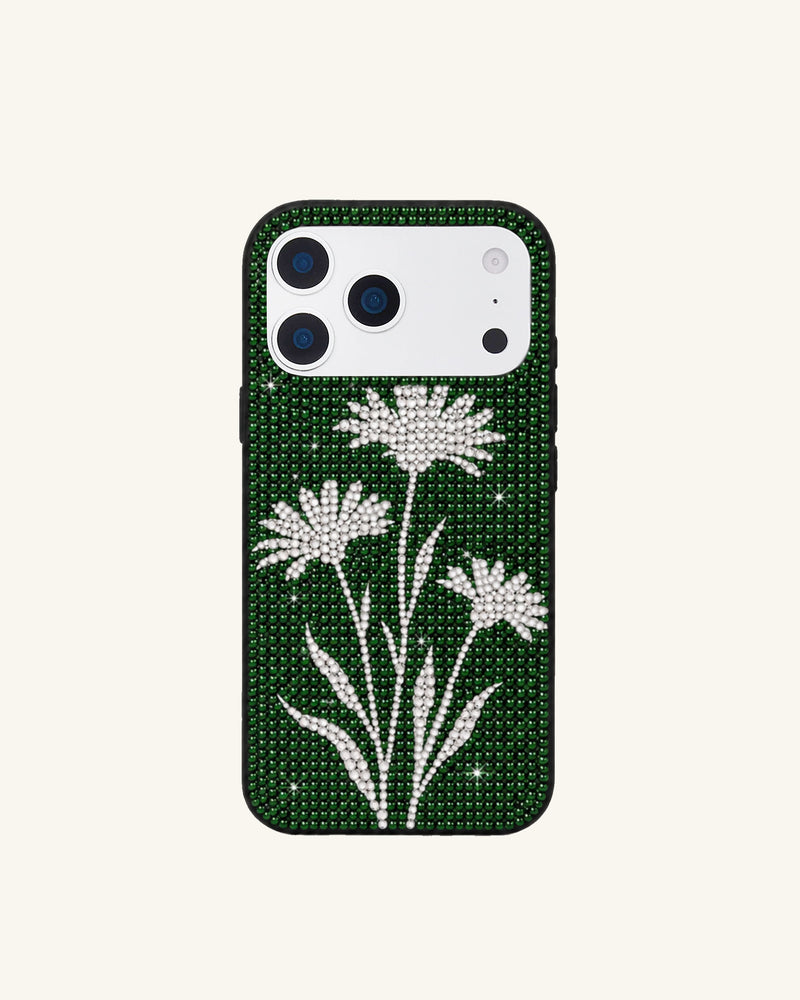 Daisy Flower Artificial Crystal Phone Case – Green