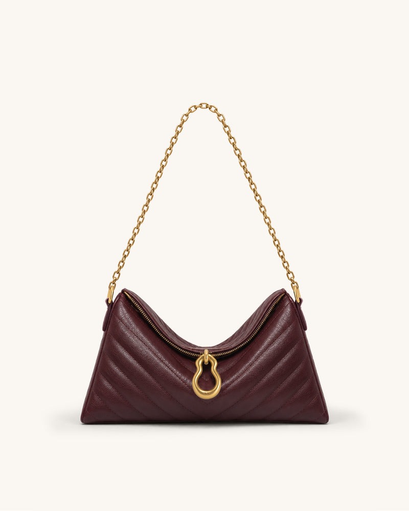 Jayla Metal Pendant Embellished Quilted Chain Shoulder Bag - Burgundy