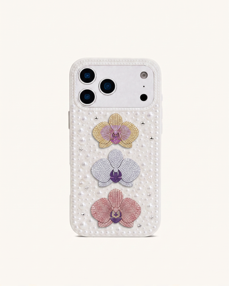 Pearl Orchid Floral Phone Case – White