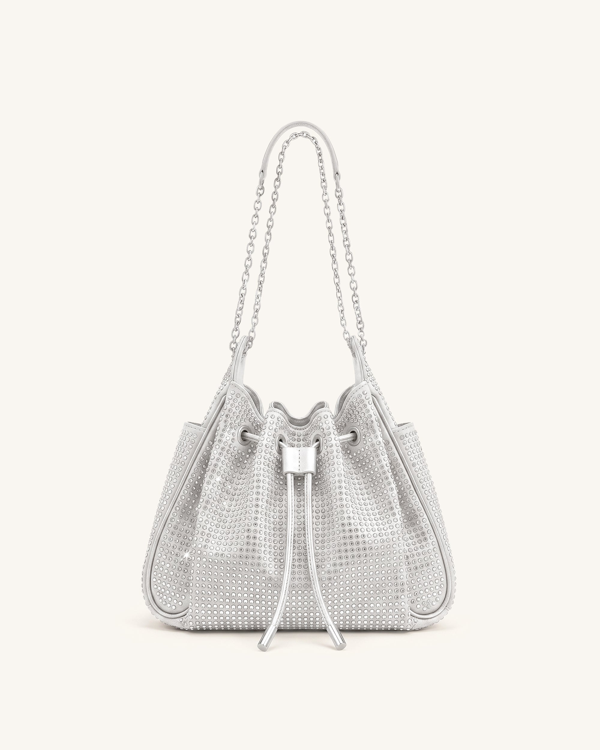 Rowan Small Artificial Crystal Chain Bucket Bag - Silver