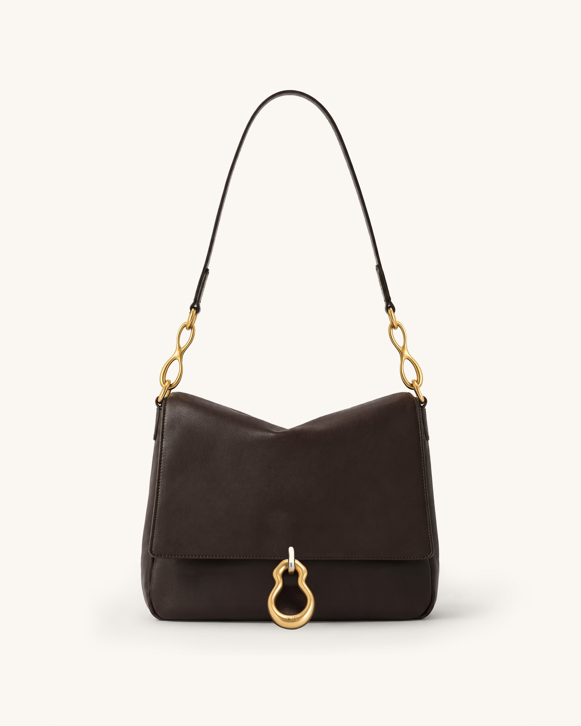 Jayla Metal Pendant Embellished Flap Shoulder Bag - Dark Brown
