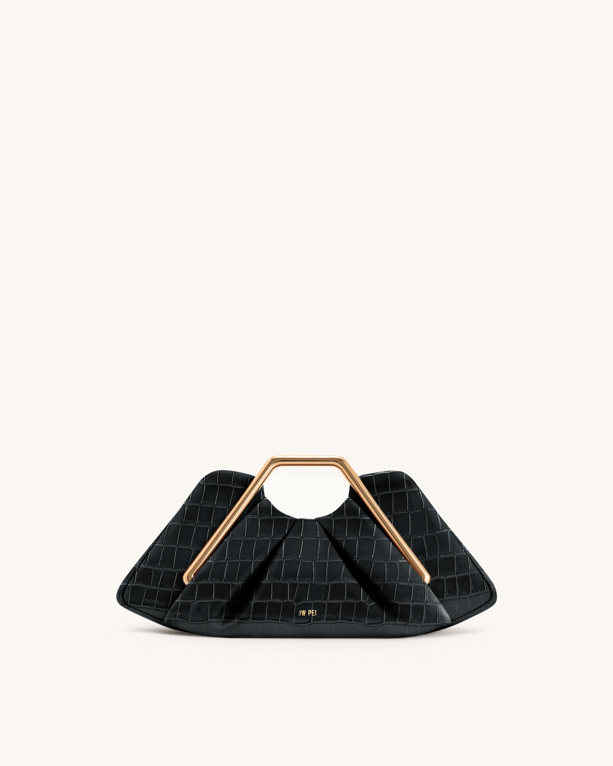 Lila Faux Croc-Effect Metal Frame Clutch - Black