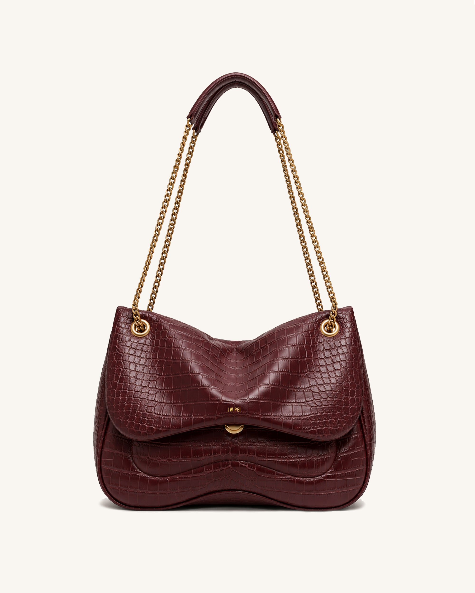 Tina Quilted Chain Shoulder Bag - Burgundy Croc