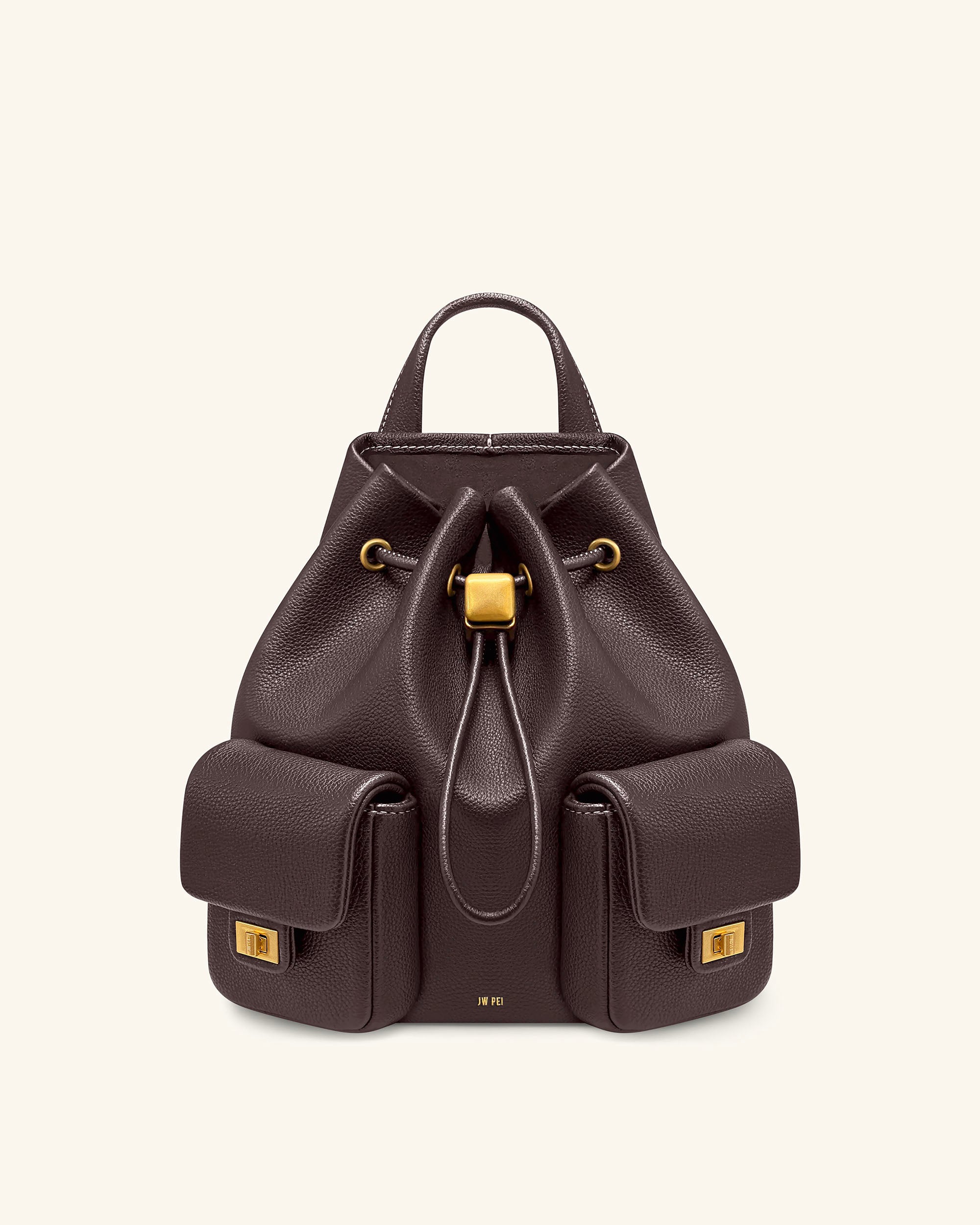 Avery Pebbled Drawstring Utility Backpack – Dark Brown