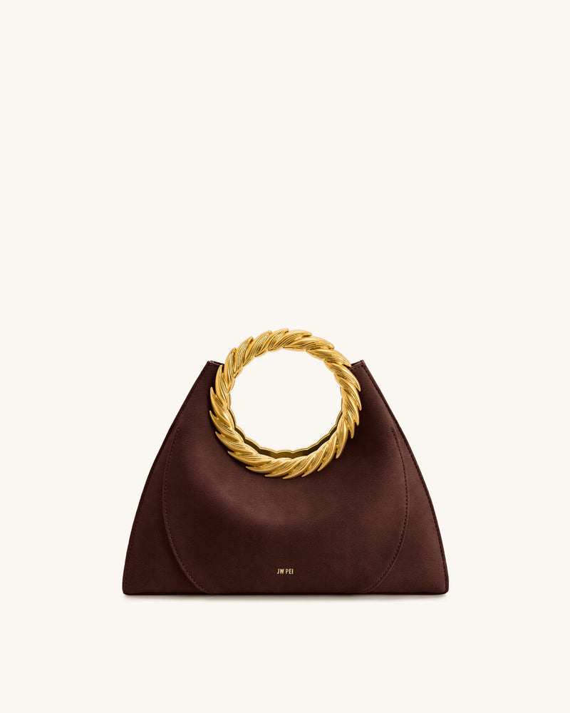 Amiya Leaf Handle Faux Suede Sculpture Bag - Mocha Brown