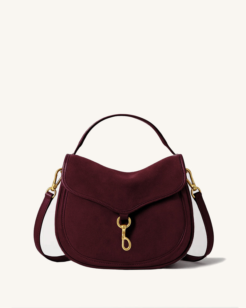 Sadie Faux Suede Saddle Bag - Burgundy