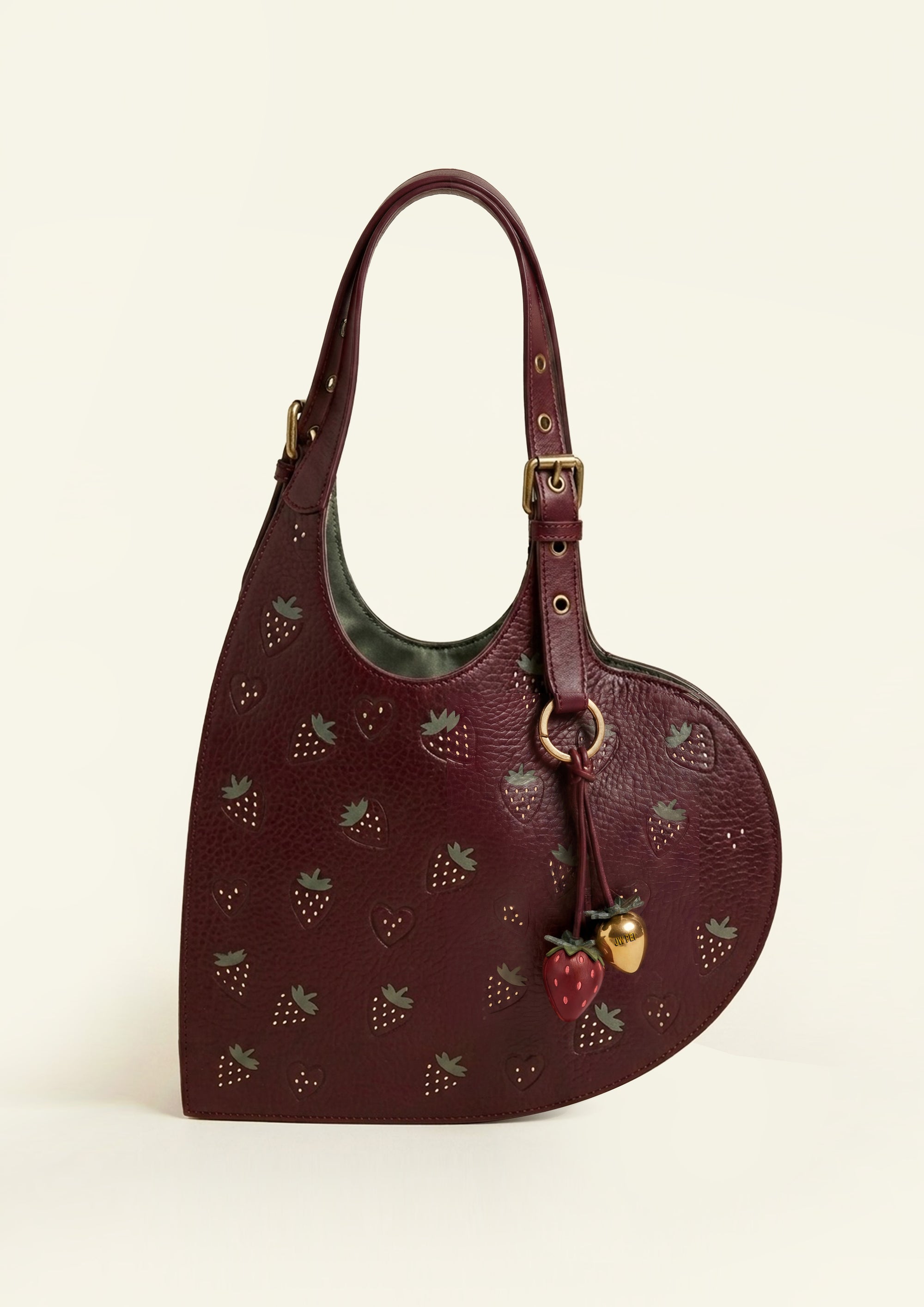 Strawberry Pattern Heart Shoulder Bag - Burgundy