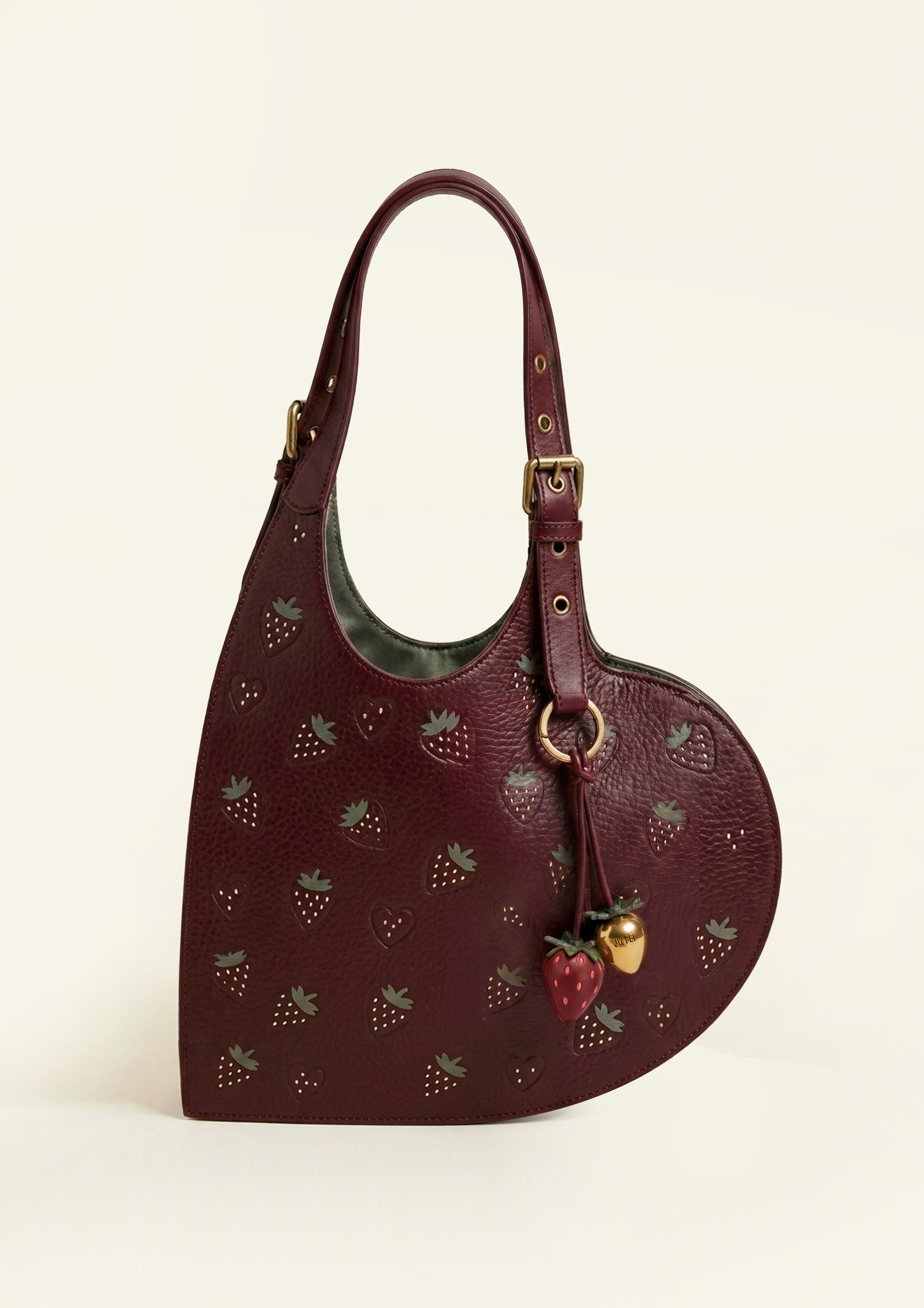 Strawberry Pattern Heart Shoulder Bag - Burgundy