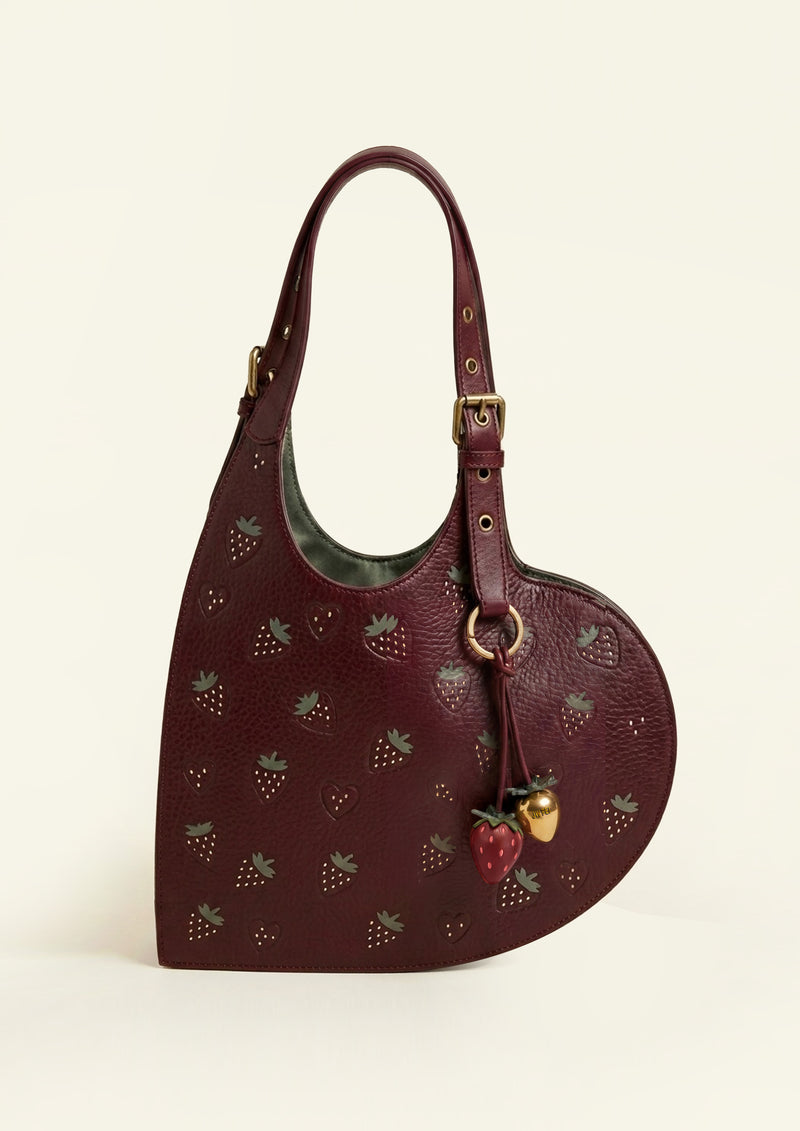 Strawberry Pattern Heart Shoulder Bag - Burgundy