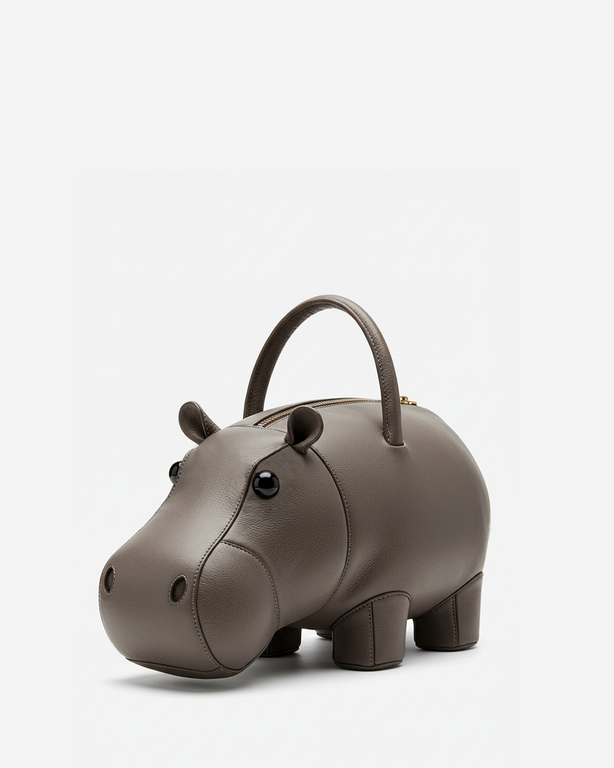 Hippo Shaped Top Handle Bag - Brown
