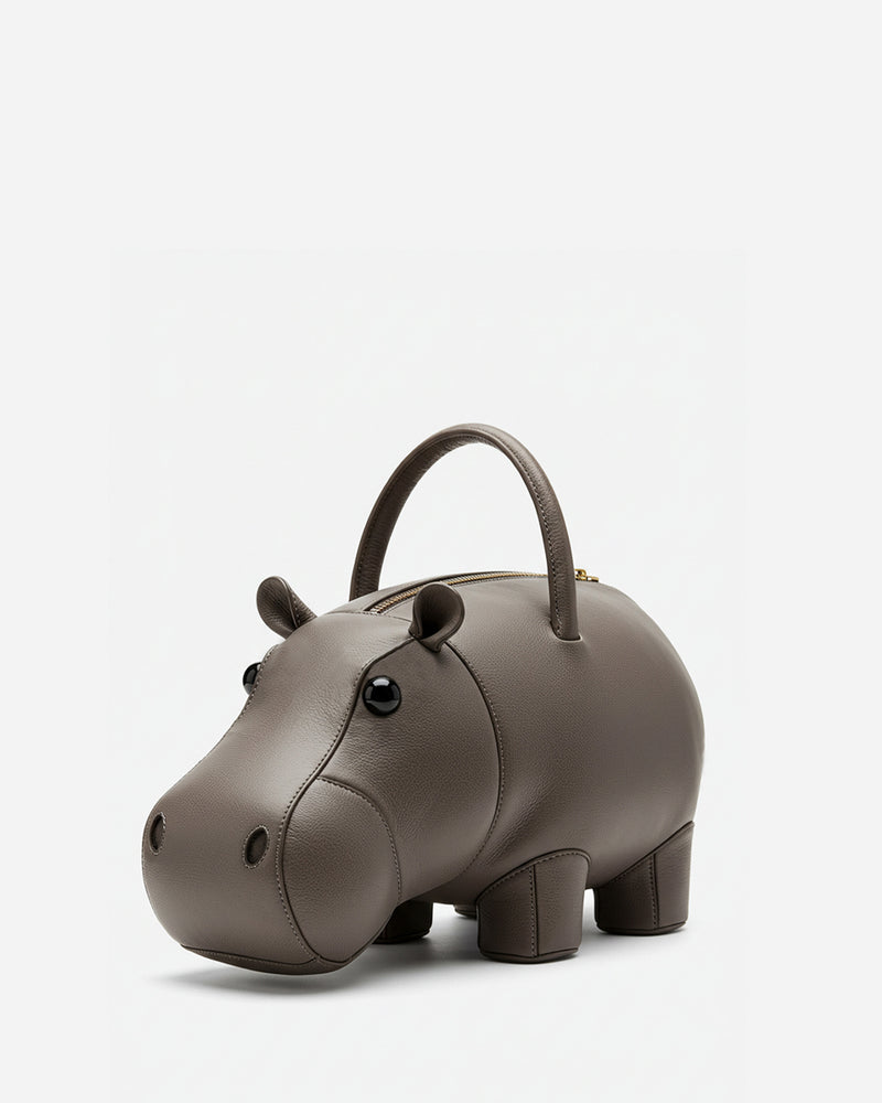 Hippo Shaped Top Handle Bag - Brown