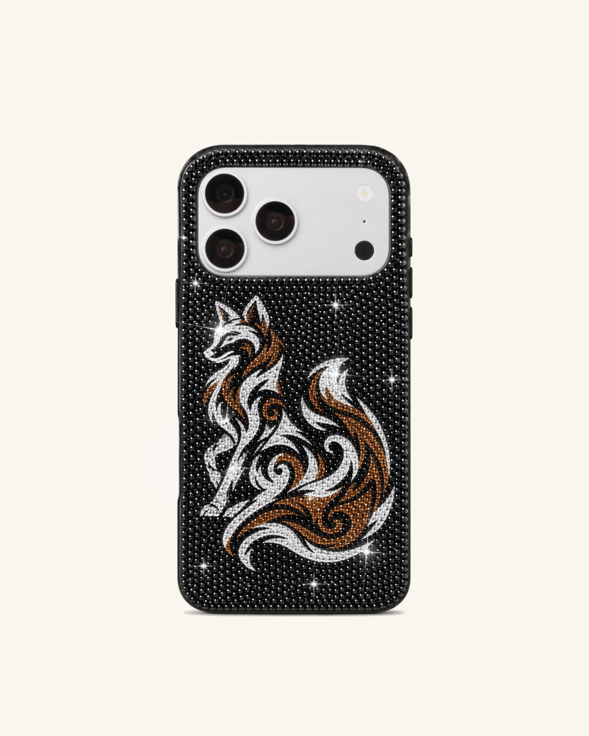 Fox Crystal Embellished Phone Case – Black