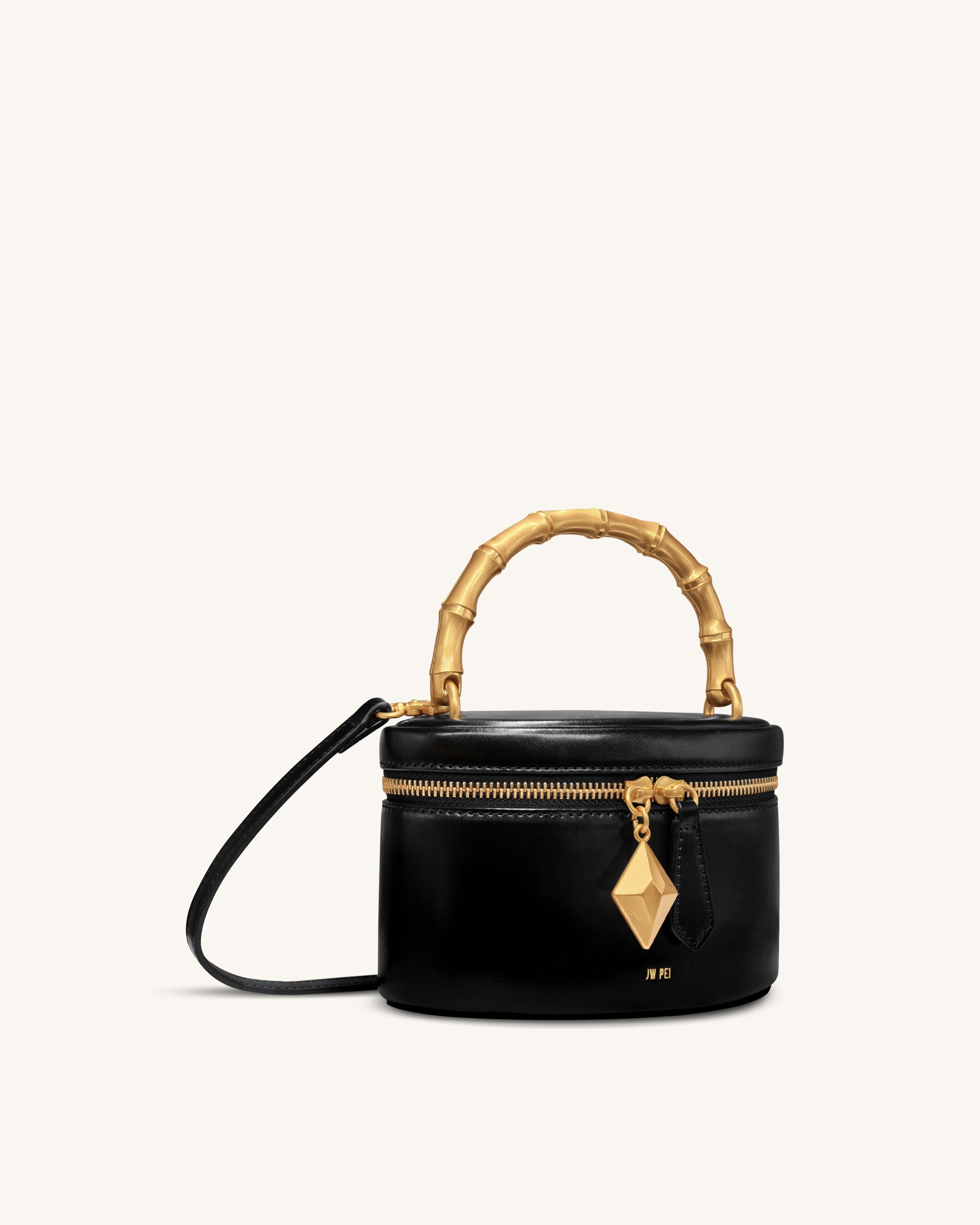 Natalie Metal Geometric Pendant Handle Bag - Black | JW PEI