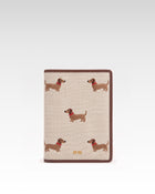 Dachshund Embroidered Canvas Passport Holder – Beige
