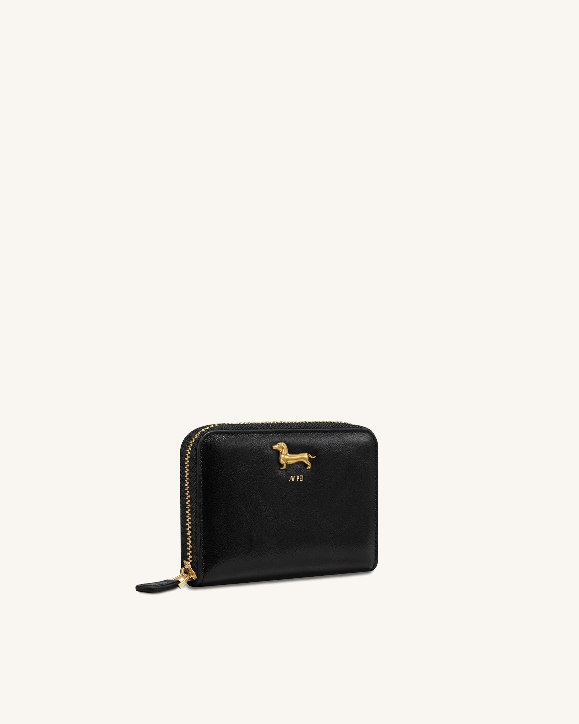 Maeve Dachshund Metal Emblem Zip Wallet - Black | JW PEI