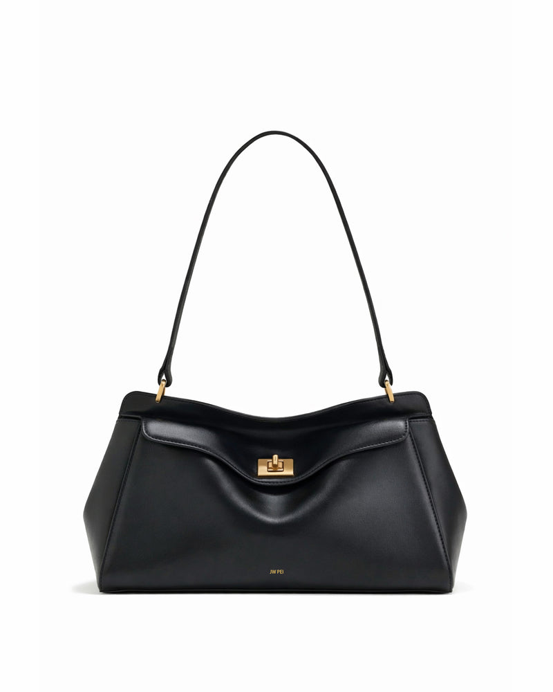 Luna Soft Flap Shoulder Bag - Black