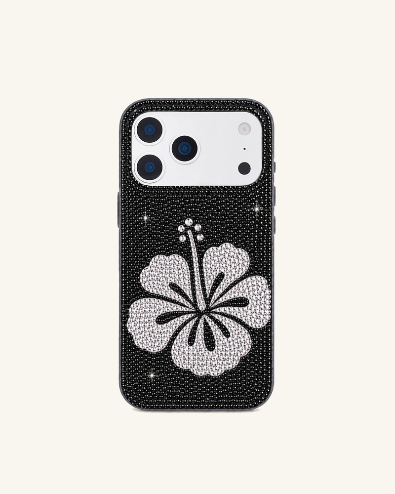 Crystal Hibiscus Flower Phone Case – Black