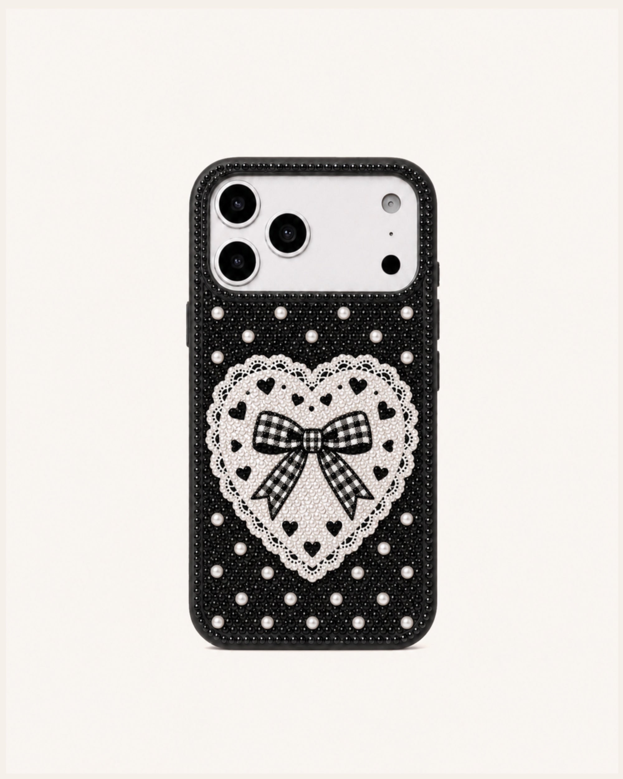 Lace Heart Bow Phone Case – Black