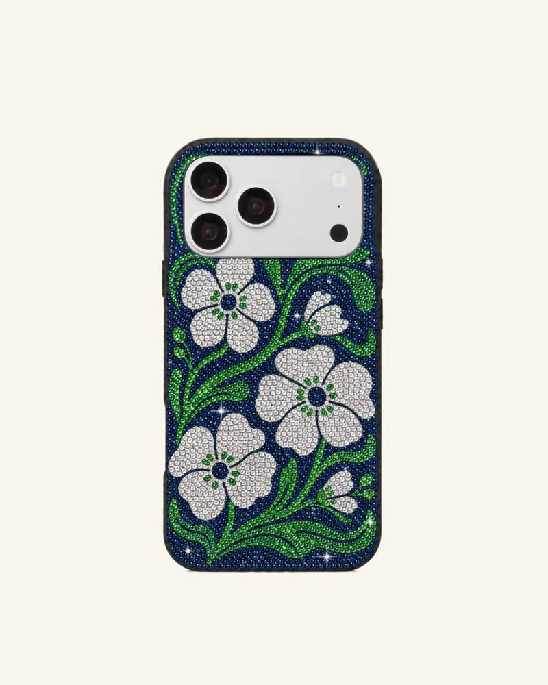 Floral Vine Artificial Crystal Phone Case – Blue